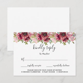 Summer Garden Watercolor Floral Wedding  RSVP Card