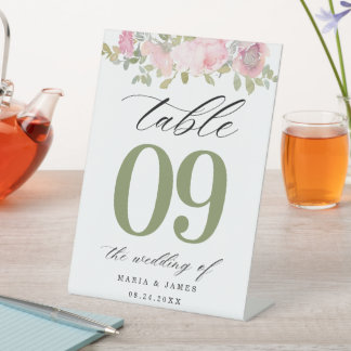 Summer Garden Watercolour Floral Table Number Pedestal Sign