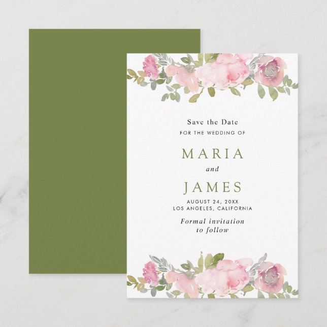 Summer Garden Watercolour Floral Wedding Save The Date (Front/Back)
