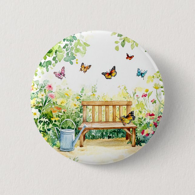 Summer Garden with Butterflies 2 Inch Round Button (Front)