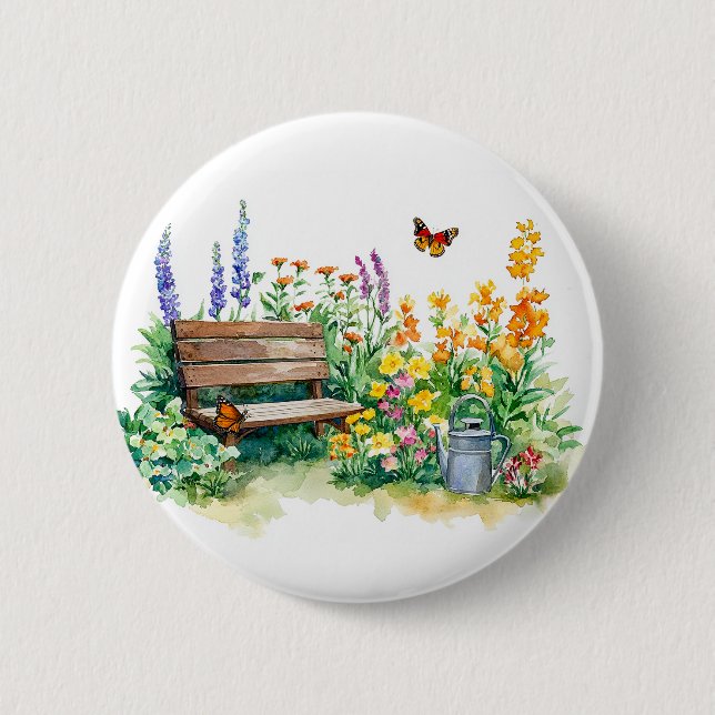 Summer Garden with Butterflies 2 Inch Round Button (Front)