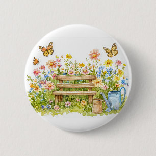 Summer Garden with Butterflies 2 Inch Round Button