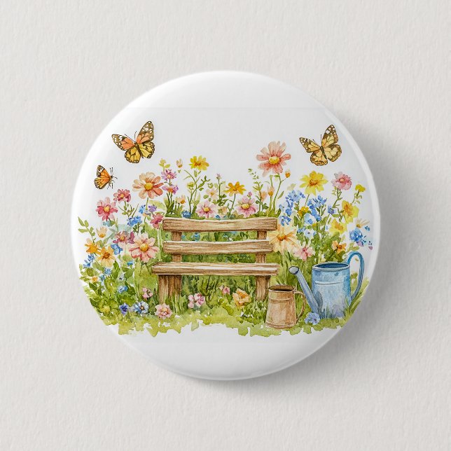 Summer Garden with Butterflies 2 Inch Round Button (Front)
