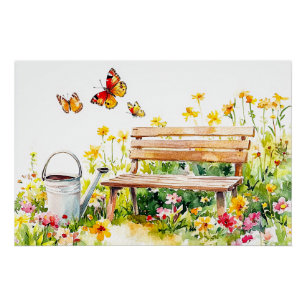 Summer Garden with Butterflies Poster