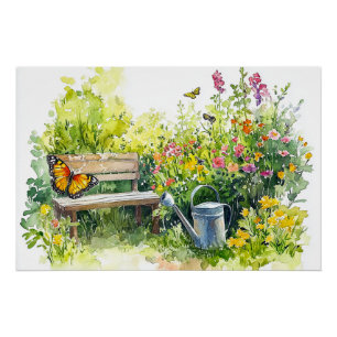 Summer Garden with Butterflies Poster
