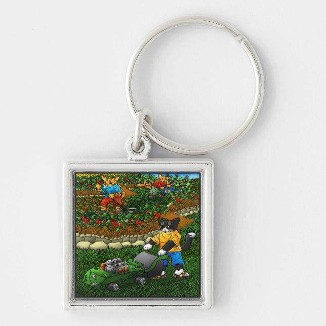 Summer Gardening Cats Keychain (Front)