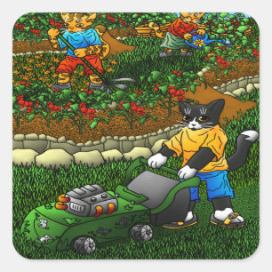 Summer Gardening Cats Square Sticker