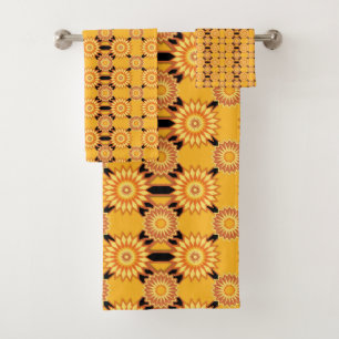 Summer geometric yellow and black flower pattern bath towel set