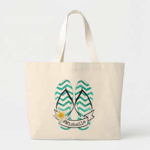 Summer Getaway Beach Flip Flops Personalized Large Tote Bag