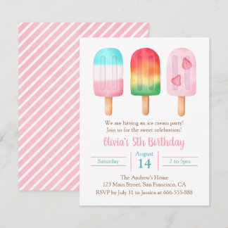 Summer Girls Birthday, Sweet Ice Cream Party Invitation