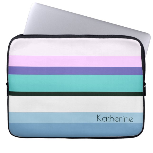 Summer girly mermaid inspired stripe colourful laptop sleeve (Front)