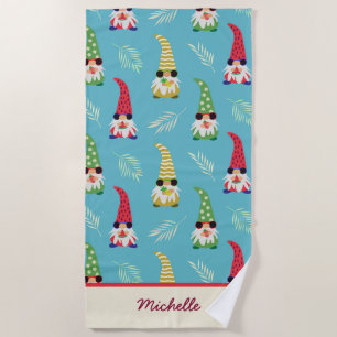 Summer Gnomes Holding Fruits Pattern Custom Beach Towel