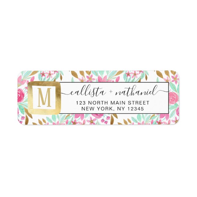 Summer Gold Pink Teal Watercolor Flowers Pattern (Front)