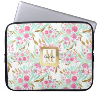 Summer Gold Pink Teal Watercolor Flowers Pattern