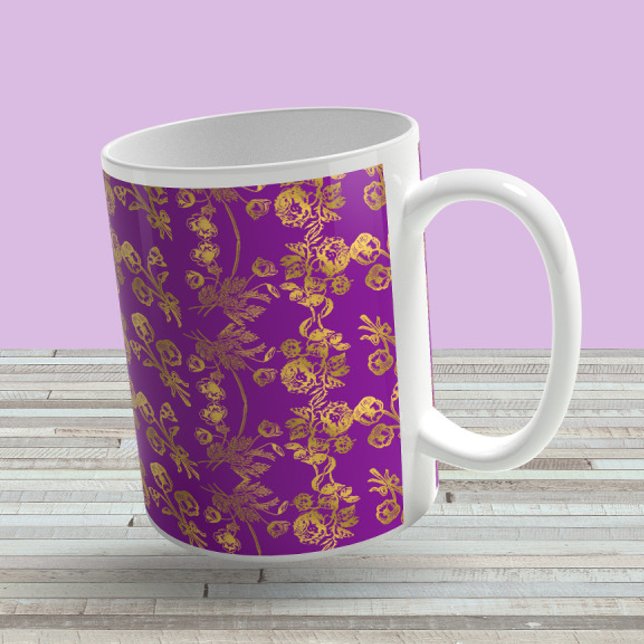 Summer Golden Glitter Falling Flowers pattern Coffee Mug (Creator Uploaded)