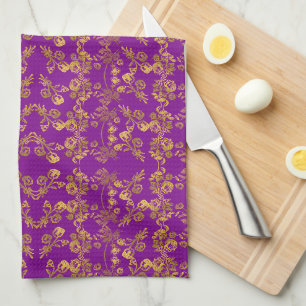 Summer Golden Glitter Falling Flowers pattern Kitchen Towel