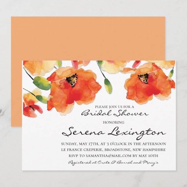 Summer Golden Poppy Bridal Shower Invitation (Front/Back)