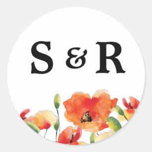 Summer Golden Poppy Wedding Classic Round Sticker