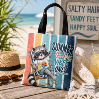 Summer good vibes only raccoon tote bag