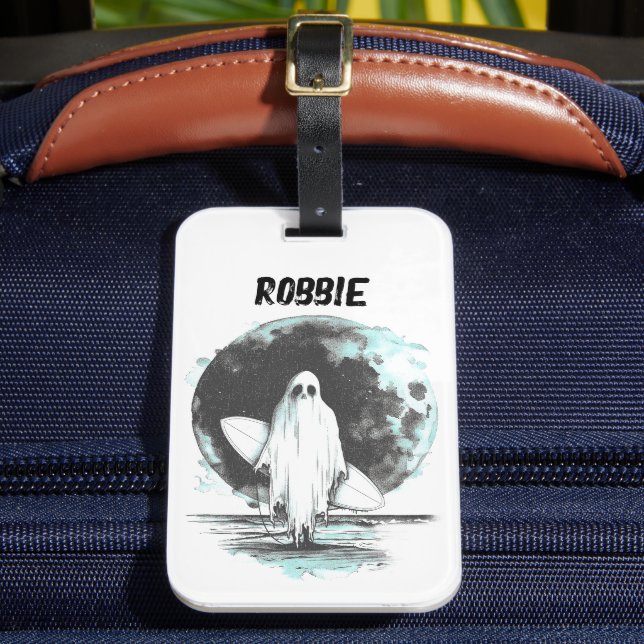 Summer goth Ghost with surfboard Luggage Tag (Front Insitu 2)