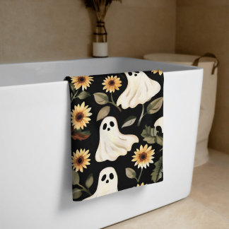 Summer Goth Ghosts and Sunflowers Spooky Beach Towel