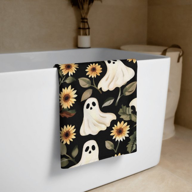 Summer Goth Ghosts and Sunflowers Spooky Beach Towel (Creator Uploaded)