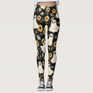 Summer Goth Ghosts and Sunflowers Spooky Leggings