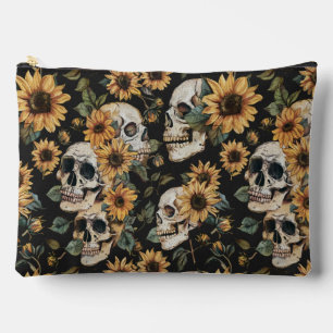 Summer Goth Skulls and Sunflowers Spooky Accessory Pouch