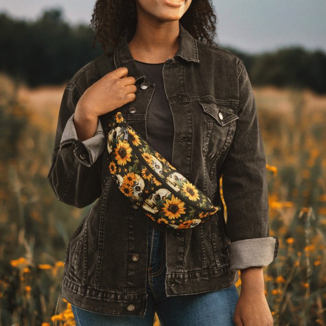 Summer Goth Skulls and Sunflowers Spooky Fanny Pack (Creator Uploaded)