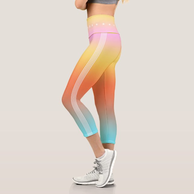 Summer Gradient Blue Orange Pink Stars Stripes  Capri Leggings (Left)