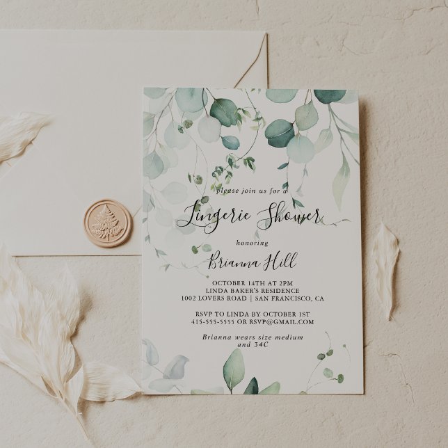 Summer Green Eucalyptus Bridal Lingerie Shower Invitation (Creator Uploaded)