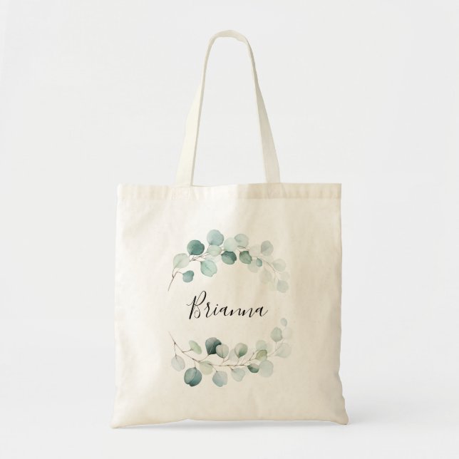 Summer Green Eucalyptus Foliage Bridesmaid Tote Bag (Front)