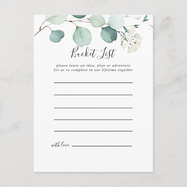 Summer Green Eucalyptus Foliage Bucket List Cards (Front)