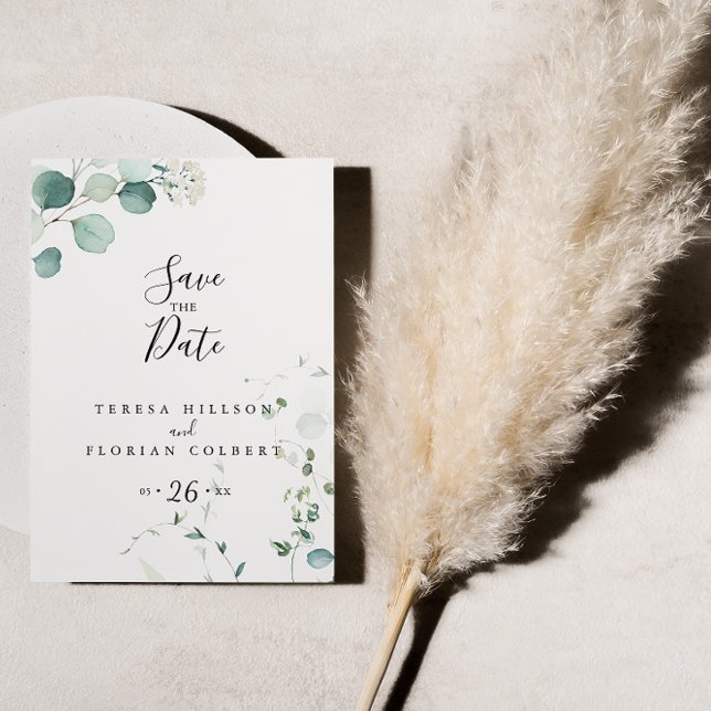 Summer Green Eucalyptus Foliage Save the Date Postcard (Creator Uploaded)