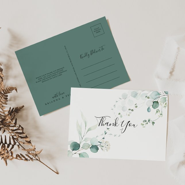 Summer Green Eucalyptus Foliage Thank You Postcard (Creator Uploaded)