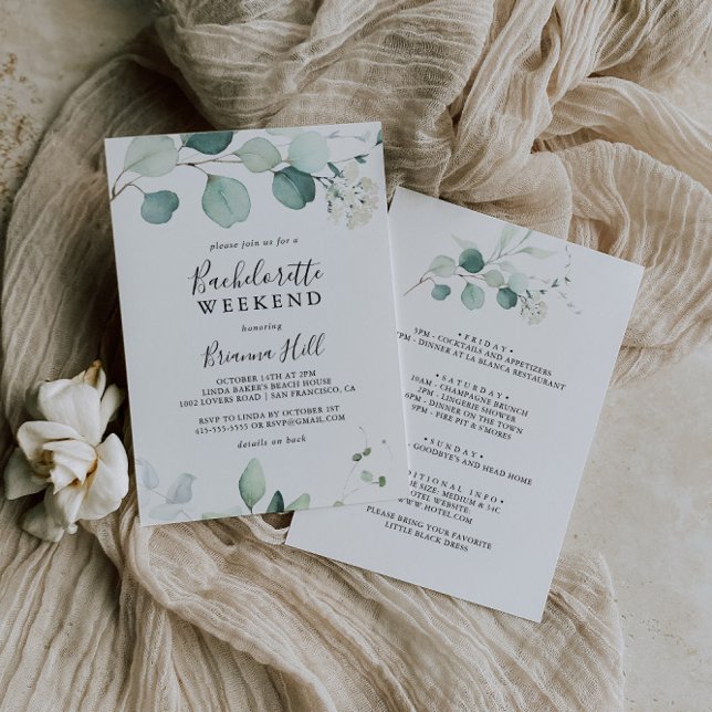 Summer Green Eucalyptus Leaf Bachelorette Weekend Invitation (Creator Uploaded)