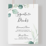 Summer Green Eucalyptus Signature Drinks Sign<br><div class="desc">This summer green eucalyptus signature drinks sign is perfect for a modern wedding. The design features beautiful hand-painted watercolor green eucalyptus leaves,  inspiring natural charm.

Personalize the sign with the names of the bride and groom and their favourite drink choice.</div>