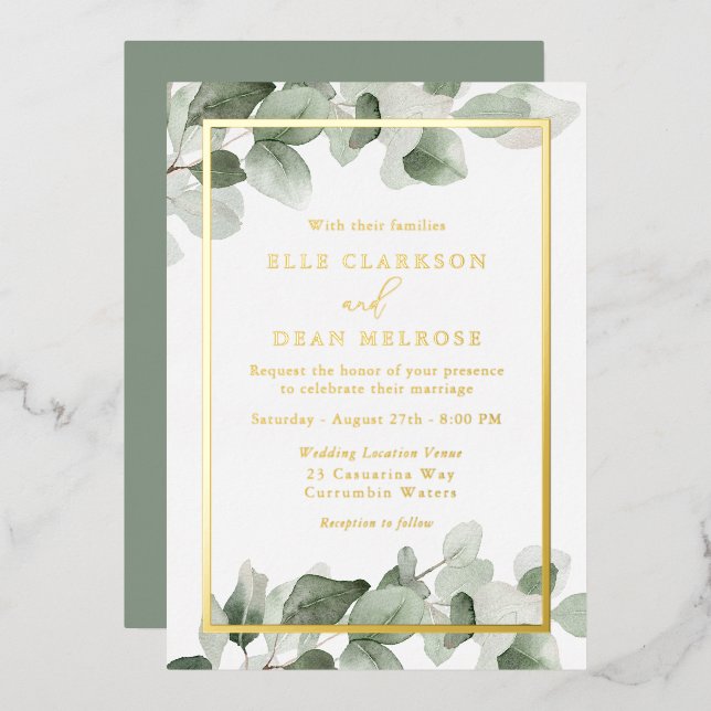 Summer Green Leaf Golden Wedding Gold (Front/Back)
