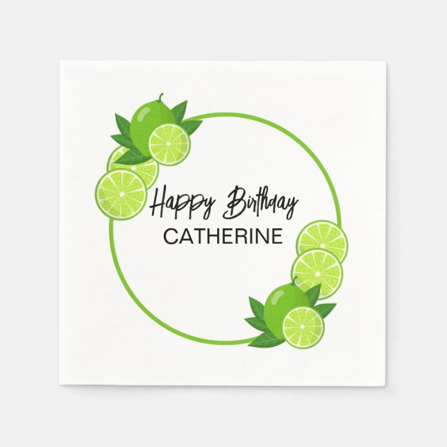 Summer Green Lime Citrus Birthday Napkin (Front)