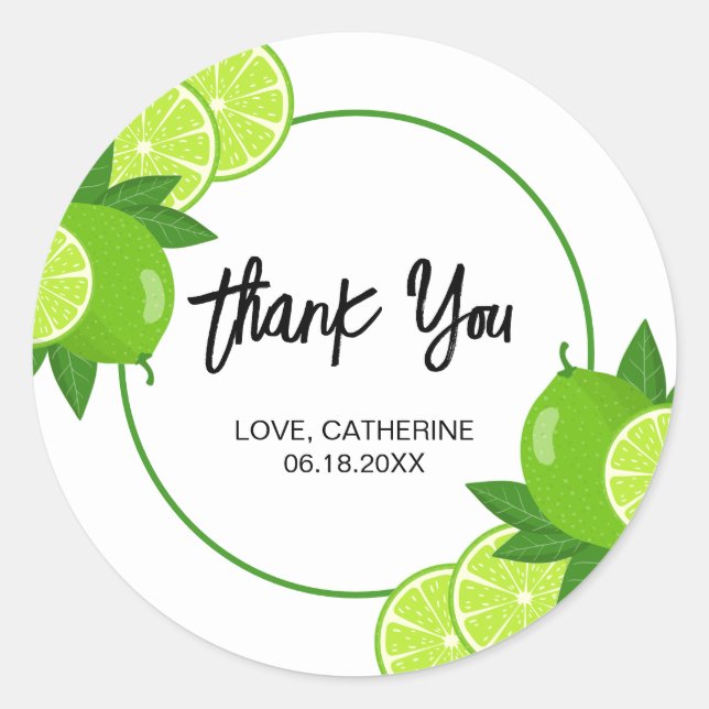 Summer Green Lime Citrus Thank You Classic Round Sticker (Front)