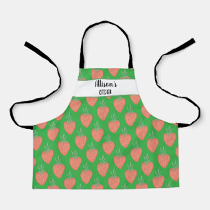 Summer Green & Red 🍓 Watercolor Strawberries Patt Apron