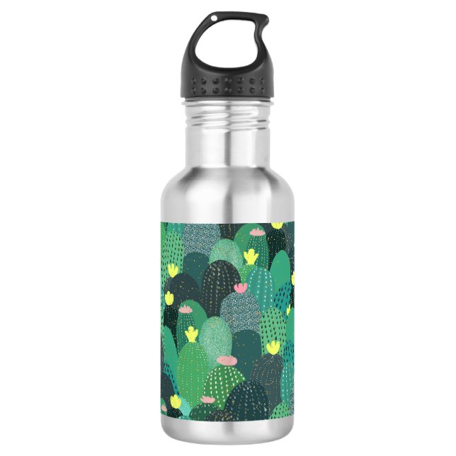 Summer Green Teal Cactus Gold dots Cute Design 532 Ml Water Bottle (Front)