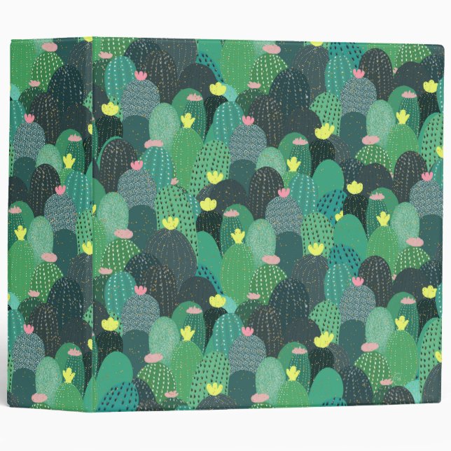 Summer Green Teal Cactus Gold dots Cute Design Binder (Front/Spine)