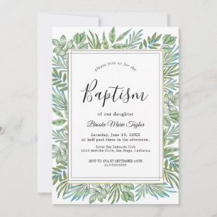 Summer Greenery Baptism Invitation