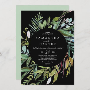 Summer Greenery   Black Casual Wedding Invitation