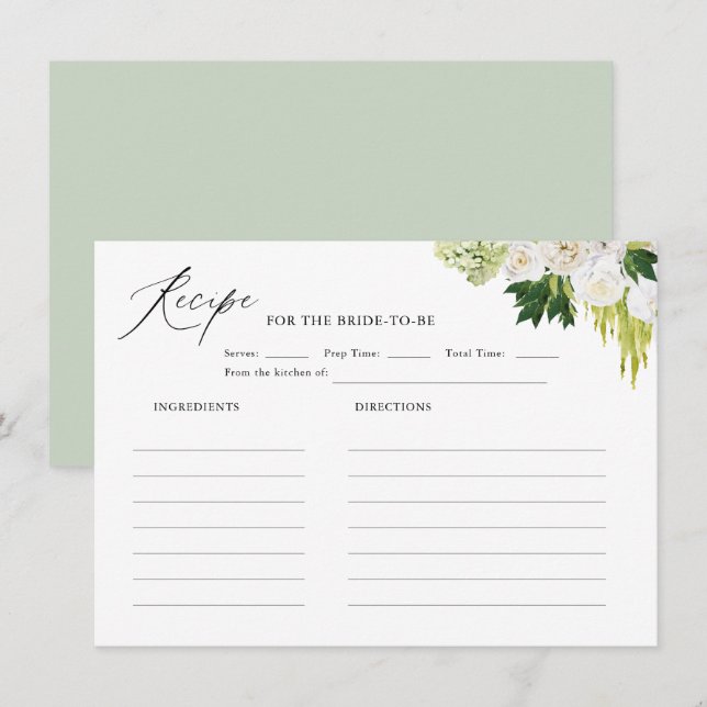 Summer Greenery Bridal Shower Recipe Enclosure Card (Front/Back)