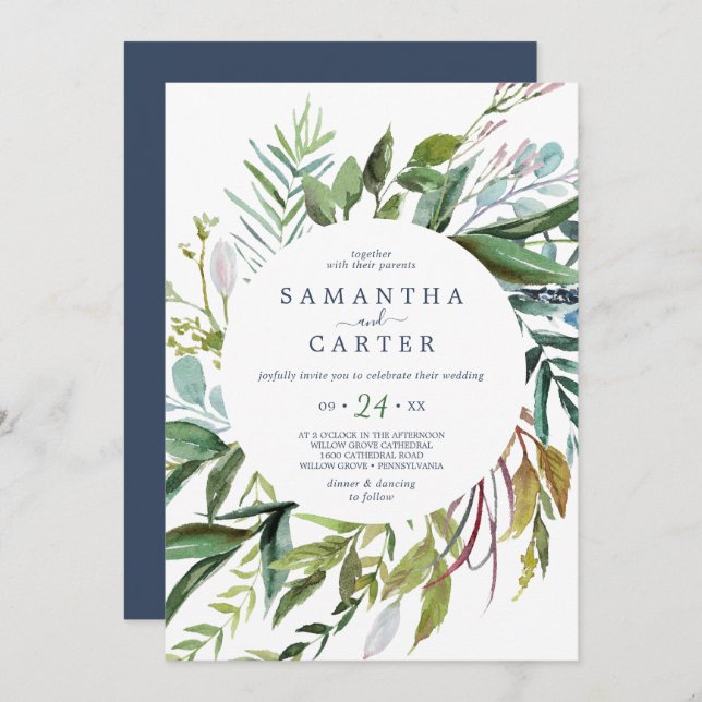 Summer Greenery Casual Wedding Invitation (Front/Back)