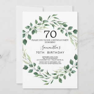 Summer Greenery Diamond Wreath 70th Birthday  Invitation