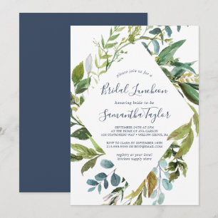 Summer Greenery Diamond Wreath Bridal Luncheon Invitation