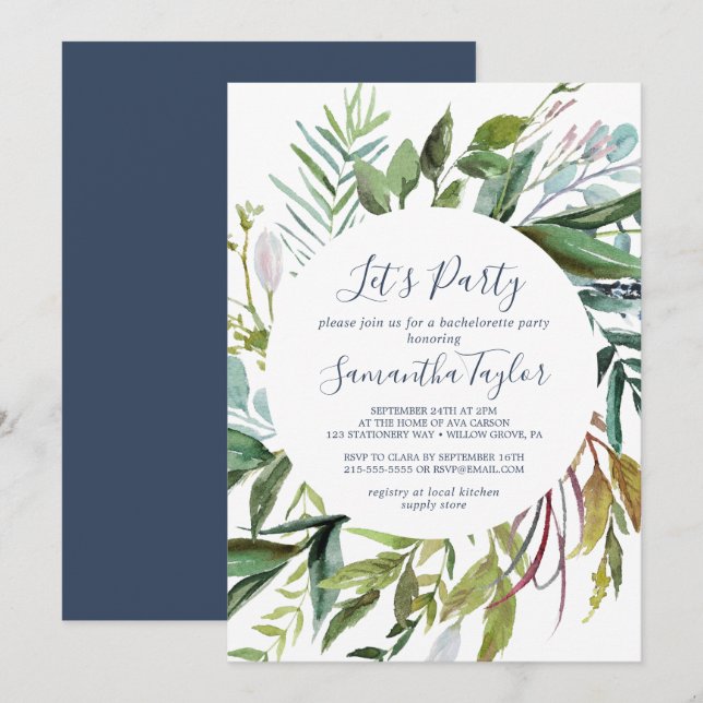 Summer Greenery Diamond Wreath Let's Party Invitation (Front/Back)